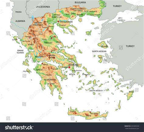high detailed greece physical map labeling stock vector royalty