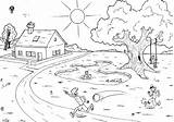 Countryside Coloring Nature Pages Printable Drawing sketch template