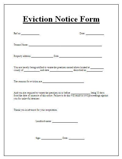 blank eviction notice form  word templates tenant eviction