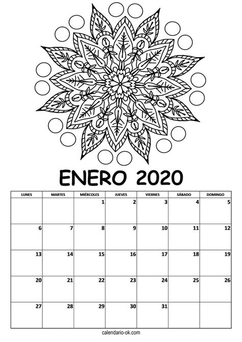 calendario enero  mandala  colorear calendario enero calendario en blanco mandala