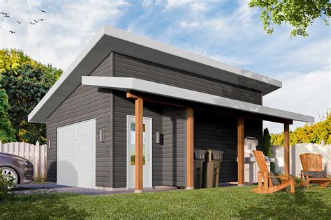 modern detached garage plan  shed roof porch dr architectural designs house plans