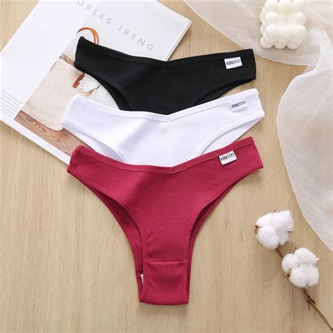 Women Cotton Lingerie Female Underwear 6 Solid Color Thongs For Woman