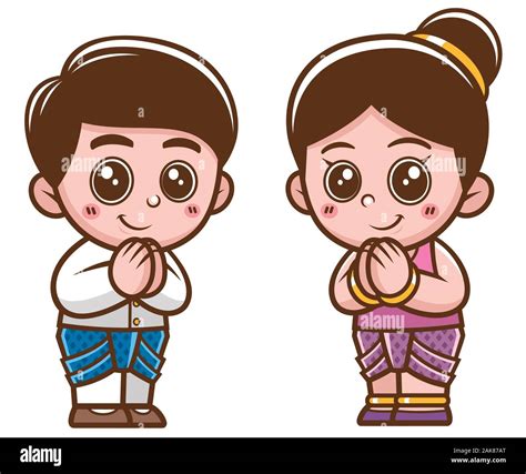 vector illustration  cartoon thai kids sawasdee stock vector image