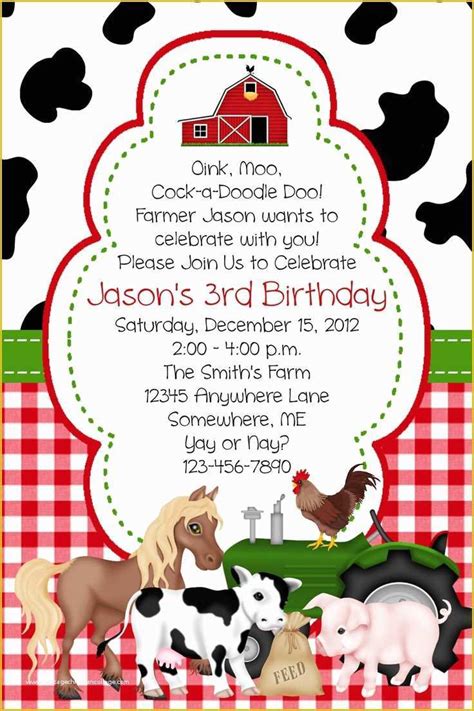 farm animal party invitation templates   barn birthday