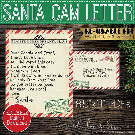 vintage santa cam letter printable editable north pole express mail