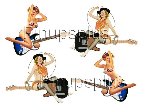 vintage pinup guitar decals cowgirl riding guitar oh so retro