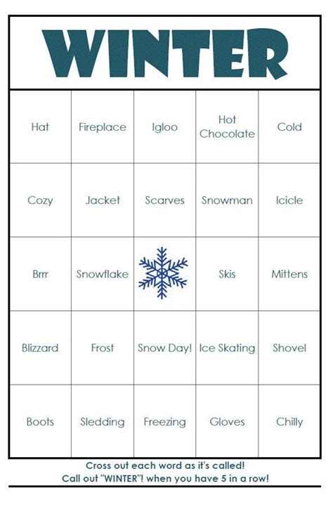 winter bingo cards  printable