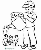 Coloring Summer Flowers Boy Pages Watering sketch template