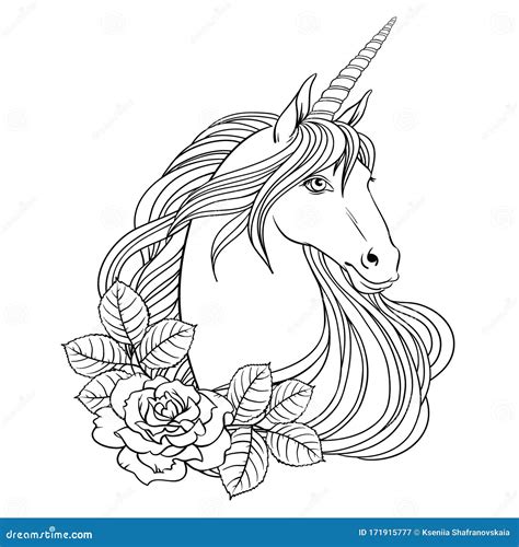 unicorn  roses hand drawn vector linen illustration stock vector
