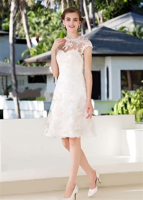 2015 summer lace white short evening dress cap sleeve knee length prom