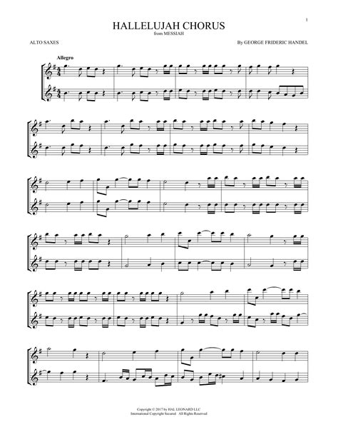 Hallelujah Chorus Sheet Music George Frideric Handel Alto Sax Duet