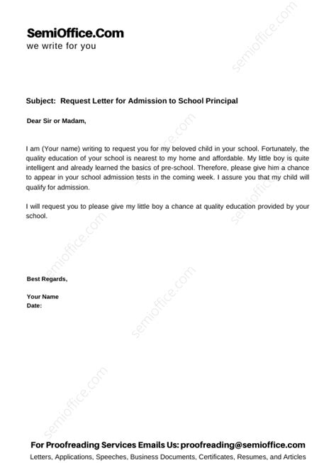 request letter  admission  school principal semiofficecom