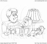 Reading Father Coloring Outline Cat Son Illustration His Royalty Color Clipart Clip Bannykh Alex Clipground sketch template