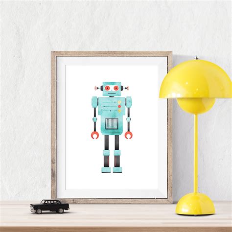 robot print robot posters set   prints boys room decor etsy