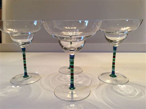Sold Crate And Barrel Caprice Margarita Glasses With Multicolored