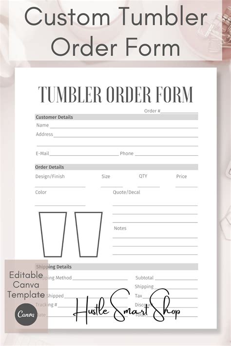 custom tumbler order form canva template