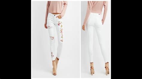 fashion wholesales girls sexy machine white jeans floral embroidered