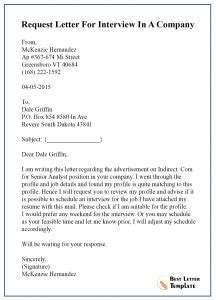 request letter template  interview sample