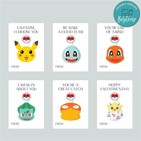 pokemon kids valentine cards printable customizable template diy