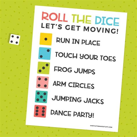 printable roll  dice exercise game  kids hey lets  stuff