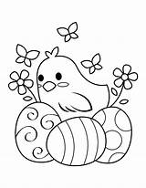 Easter Chick Coloring Eggs Pages Printable Baby Bunny sketch template