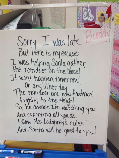poem    friend explaining   classroom elf  late