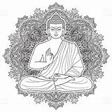 Buddha Drawing Sitting Mandala Lotus Position Tattoo Background Coloring Pages Buddhist Stock Floral Round Istockphoto Getdrawings Painting Illustration sketch template