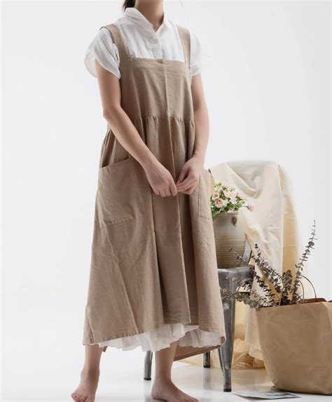 natural  cotton apron dress long kitchen apron full etsy