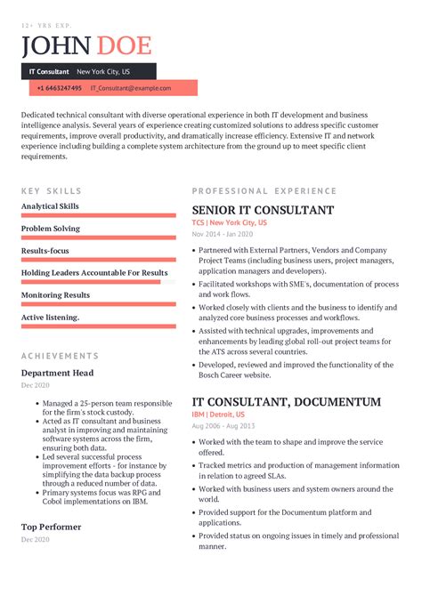 consultant resume   content sample craftmycv