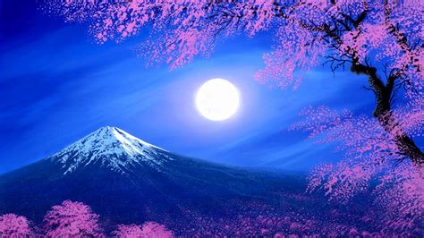 full moon  mount fuji   spirng night backiee