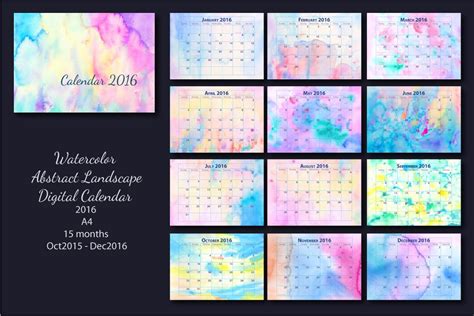 2016 monthly calendar watercolor a4 ~ stationery templates ~ creative market