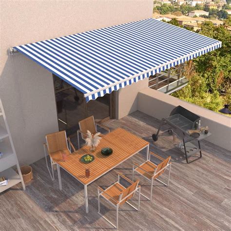 manual retractable awning  cm blue  white