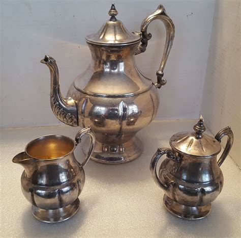 antique silver  copper tea set  potcreamer sugar bowl lehman bros nyny lehmanbros