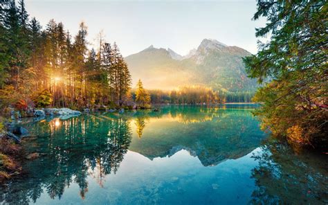 wallpapers mountain lake morning sunrise forest emerald