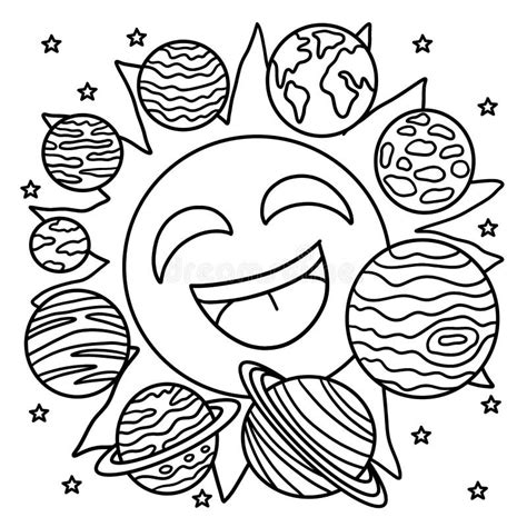 happy sun  solar system coloring page  kids stock vector