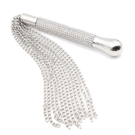 bdsm flogger metal chain tassel whip with diamond handle sex slave