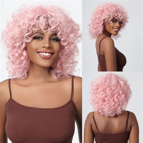 Haircube Short Pink Kinky Curly Afro Wigs For Women Deep Wave Pink