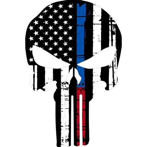 Thin Blue And Red Line Sticker Firefighter Police Skull Car