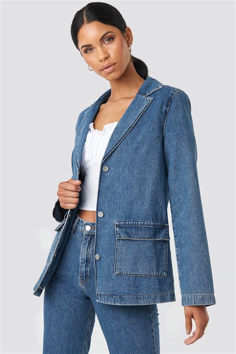 straight fit denim blazer blauw na kdcom