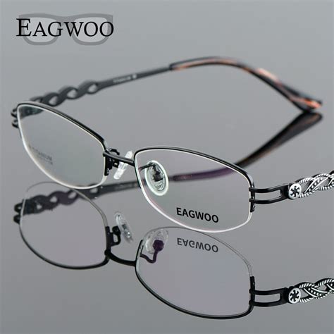 pure titanium eyeglasses women half rim optical frame prescription