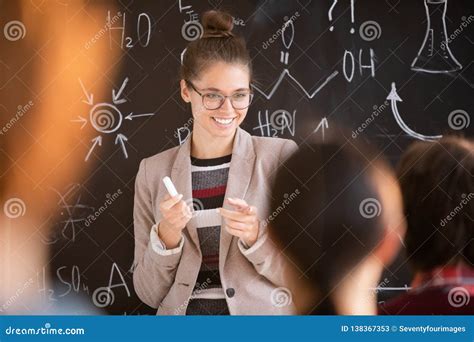 happy teacher stock image image  lesson blackboard