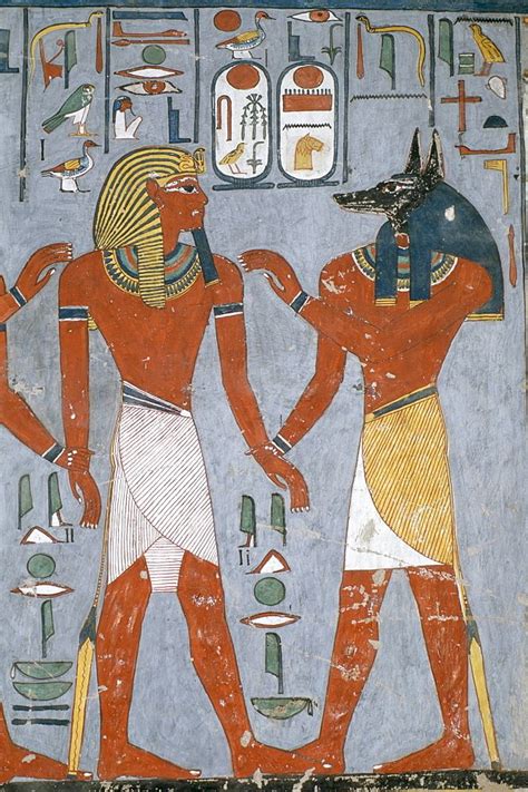 Tomb Painting Of The Pharaoh Ramses I With The God Anubis
