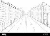 Prospettiva Strada Alberi Grattacieli Edifici Citta sketch template