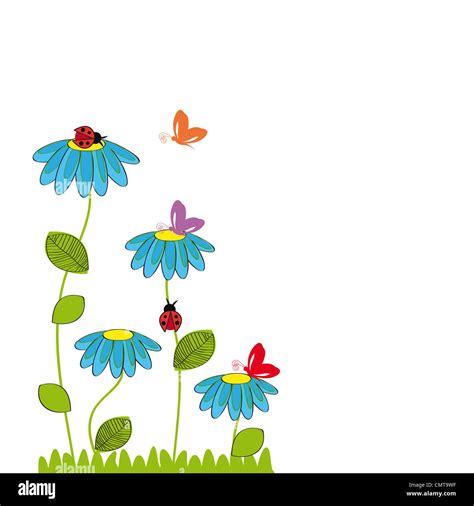 Cute Dibujos Animados Para Niños Con Flores Y Mariposas Fotografía De