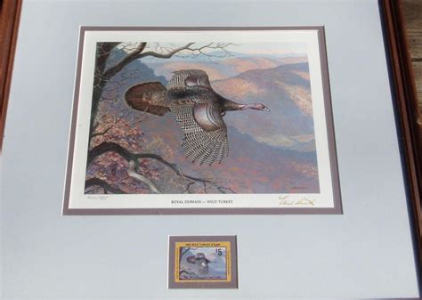 1985 royal domain wild turkey print and nwtf stamp ned smith signed