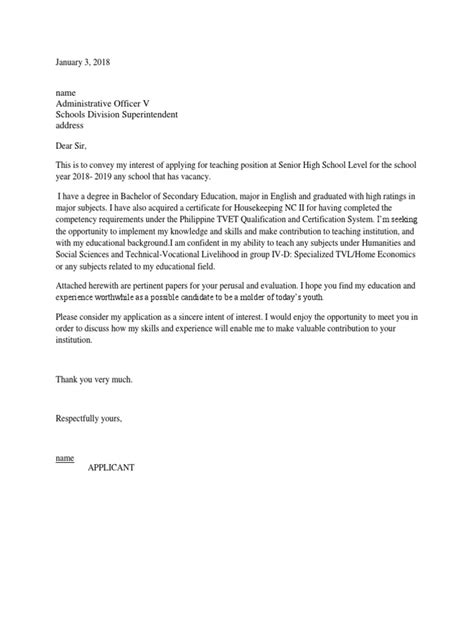 letter  intent  teacher  senior high school applicant
