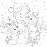 Coloring Pages Christmas Kitten Printable Kids Cat Kitty Cats Book Mandala Winter Adults Colouring Sheets Print Abstract Flower Hello Fox sketch template