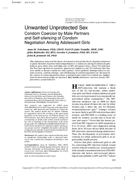 Pdf Unwanted Unprotected Sex Anne Teitelman
