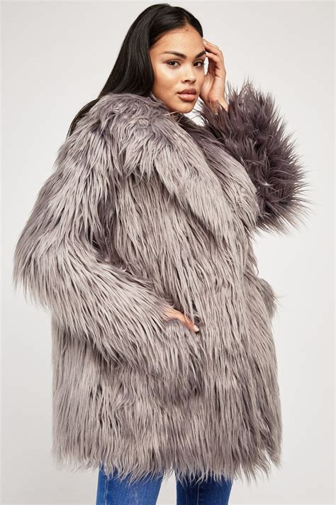 fluffy faux fur overlay coat