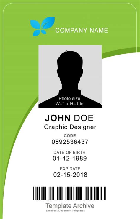 printable id card template word  printable templates